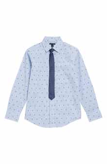 Tommy Hilfiger Kids' H Print Stretch Dress Shirt with Tie