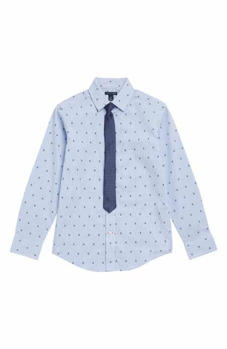Kids' H Print Stretch Dress Shirt with Tie