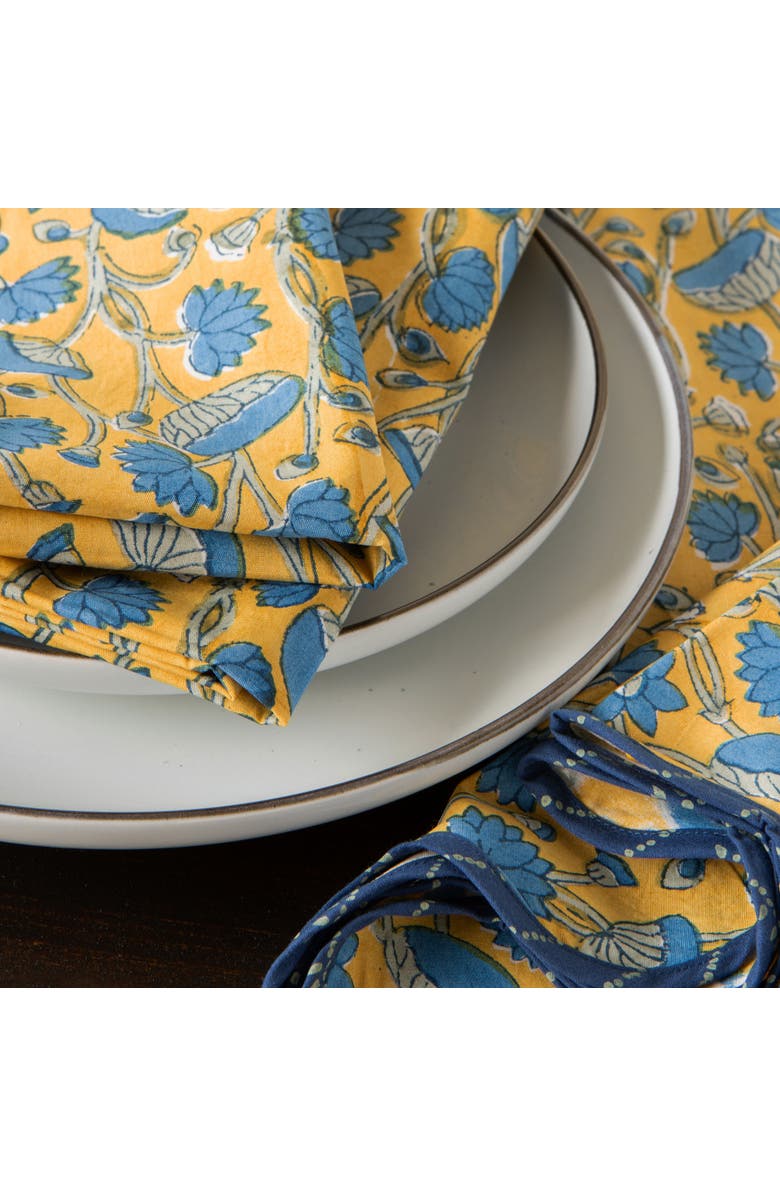 Danica Brands Fan Flower Block Print Napkins - Set of 12, Alternate, color, Blue