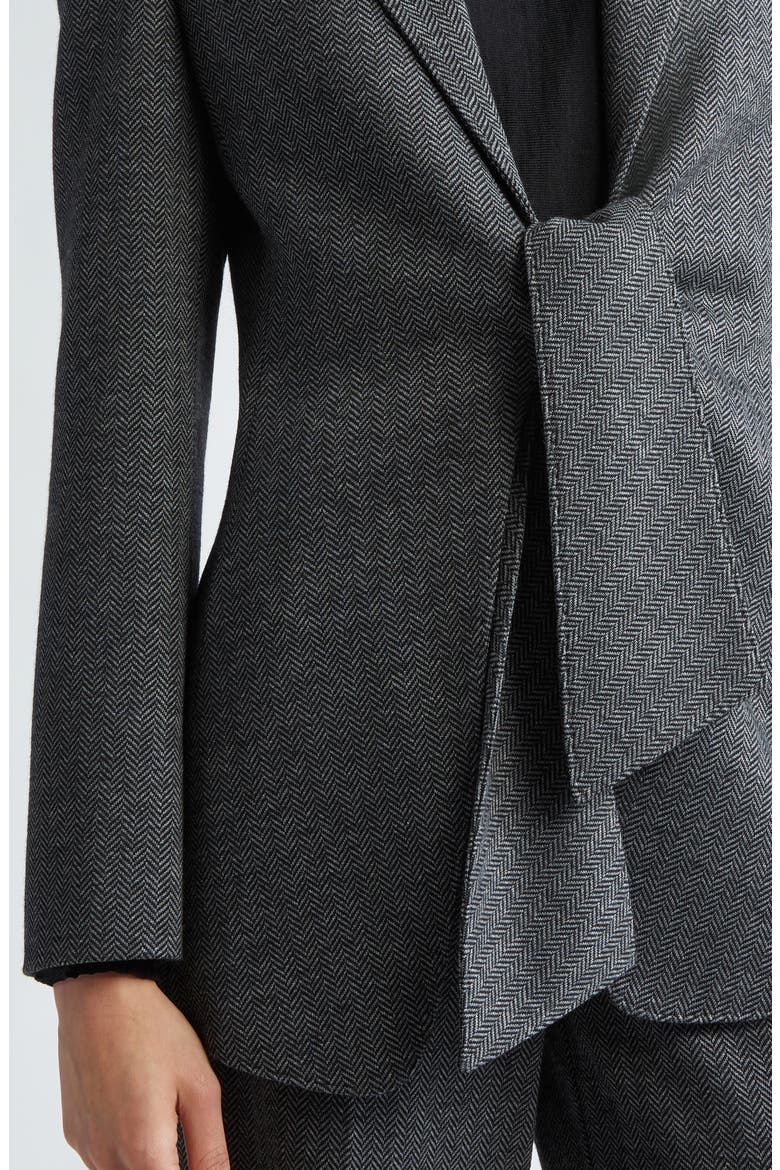 Monia Tie Front Herringbone Jersey Blazer, Alternate, color, DARK GREY