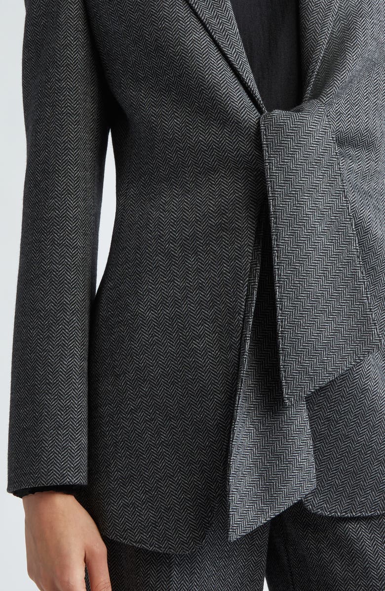Max Mara Monia Tie Front Herringbone Jersey Blazer, Alternate, color, Dark Grey
