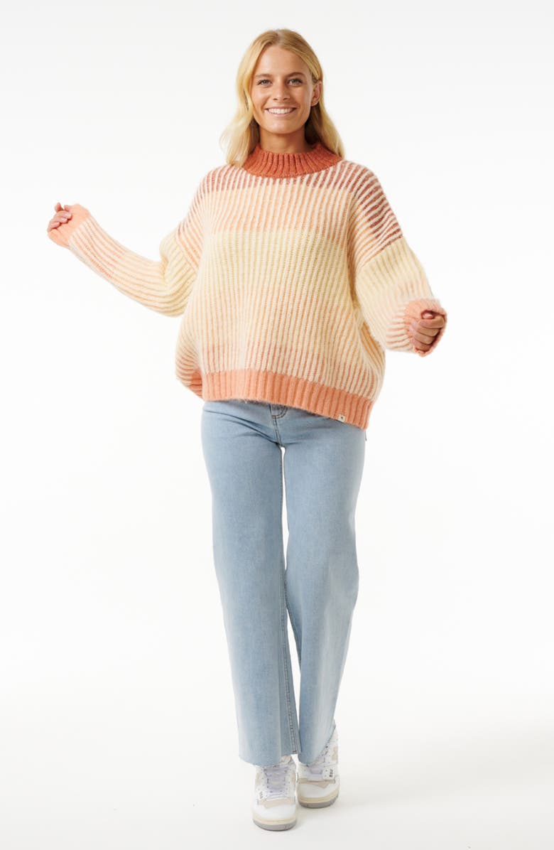 Rip Curl Soleil Colorblock Rib Crewneck Sweater, Alternate, color, Burnt Red