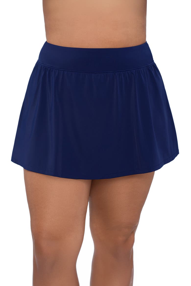 Mid-Rise Wide Waistband Control Swim Skort, Alternate, color, Ink