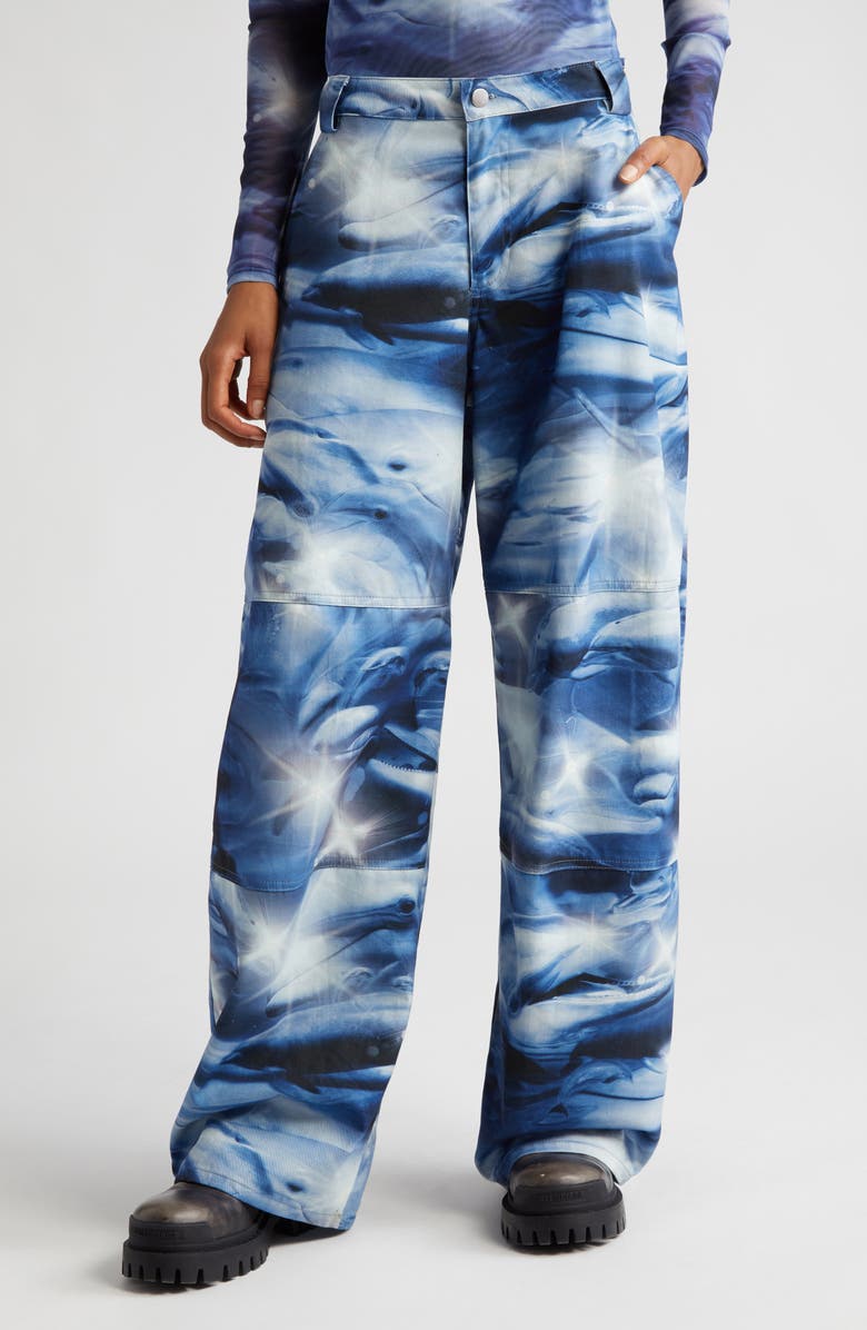 Collina Strada Stomp Dolphin Print Wide Leg Cotton Pants, Main, color,