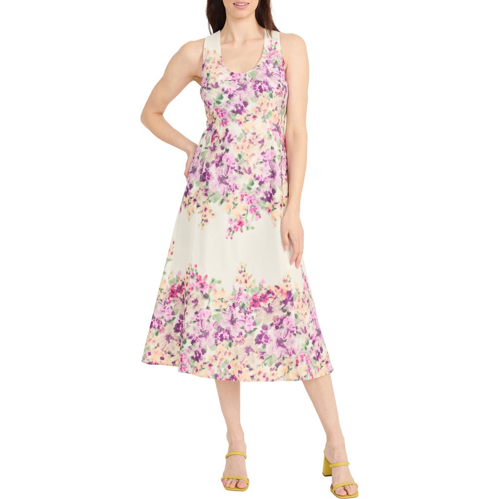 Maggy London Floral Sleeveless Cotton Midi Dress