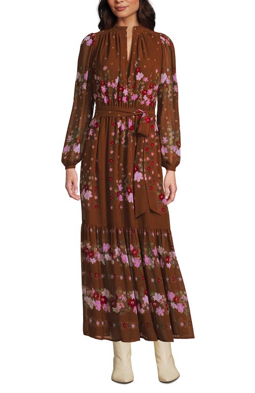 Lands' End Chiffon Tiered Long Sleeve Maxi Dress In Multi