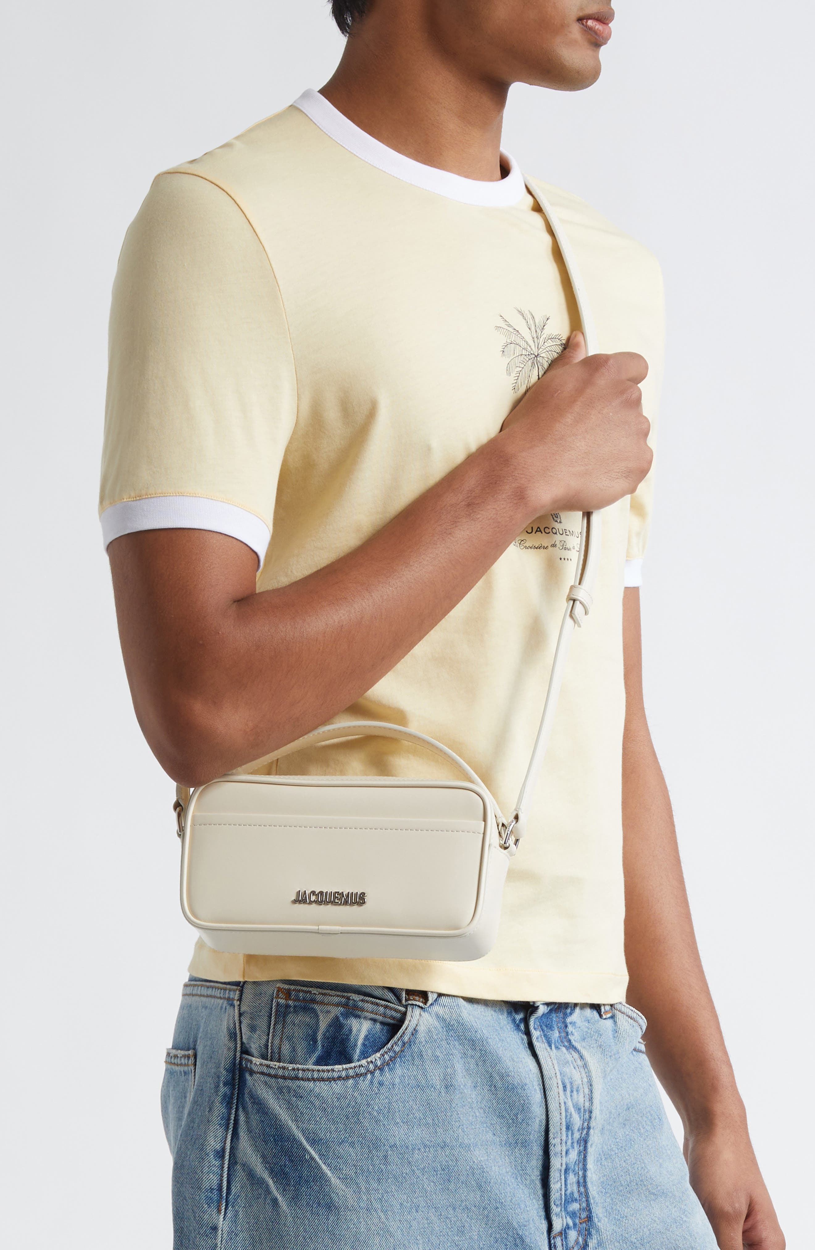 Jacquemus Le Baneto Leather Camera Bag, Alternate, color, Ivory