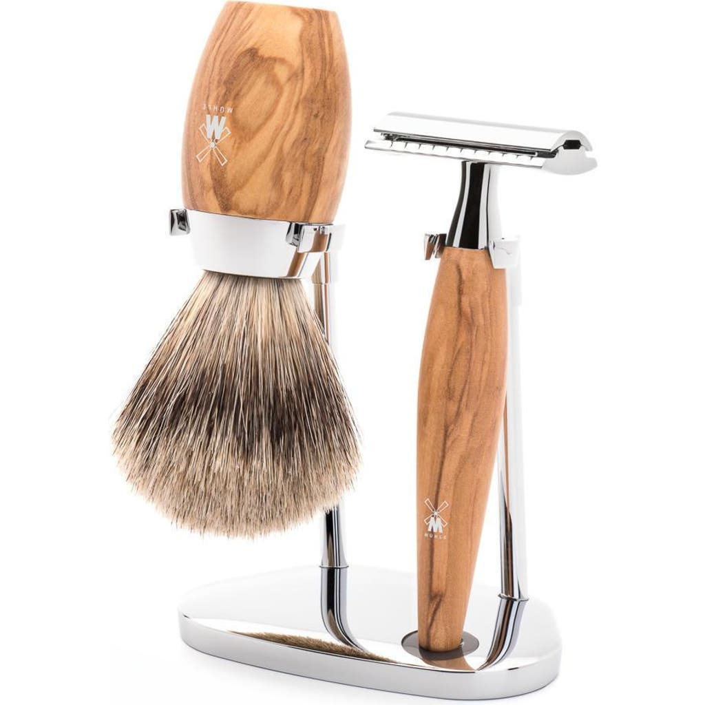 Mühle Kosmo Olive Wood 3-piece Fine Badger & Safety Razor Shaving Set In Brown