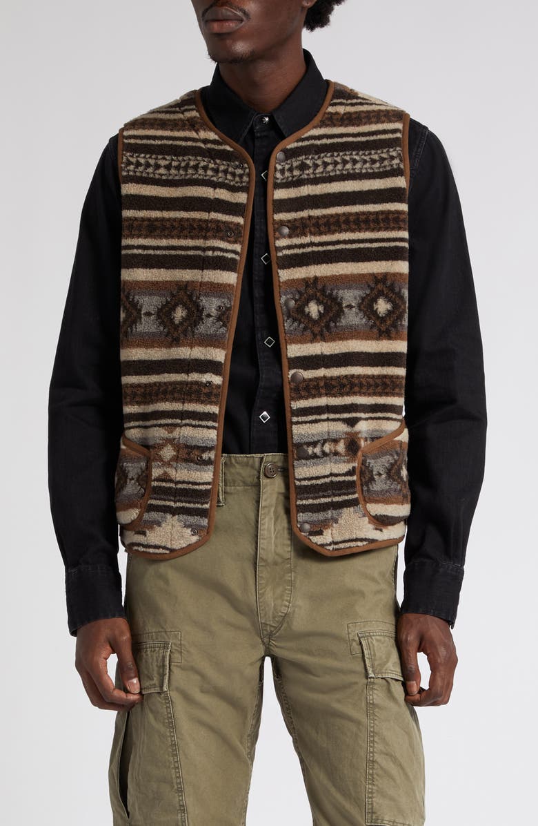 Double RL Buck Desert Serape Print High Pile Fleece Vest, Main, color, 