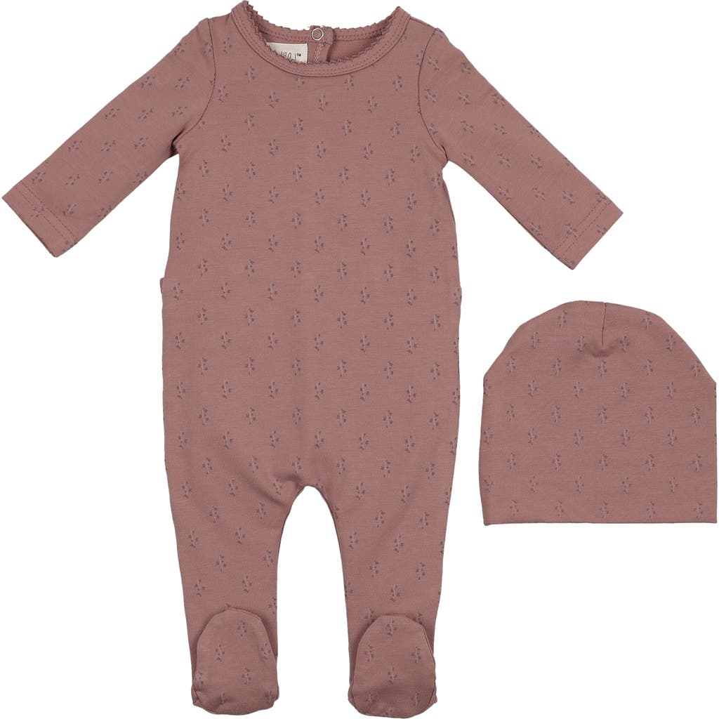 Maniere Babies' Manière Floral Print Cotton Blend Footie & Beanie Set In Purple