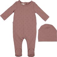 Manière Floral Print Cotton Blend Footie & Beanie Set