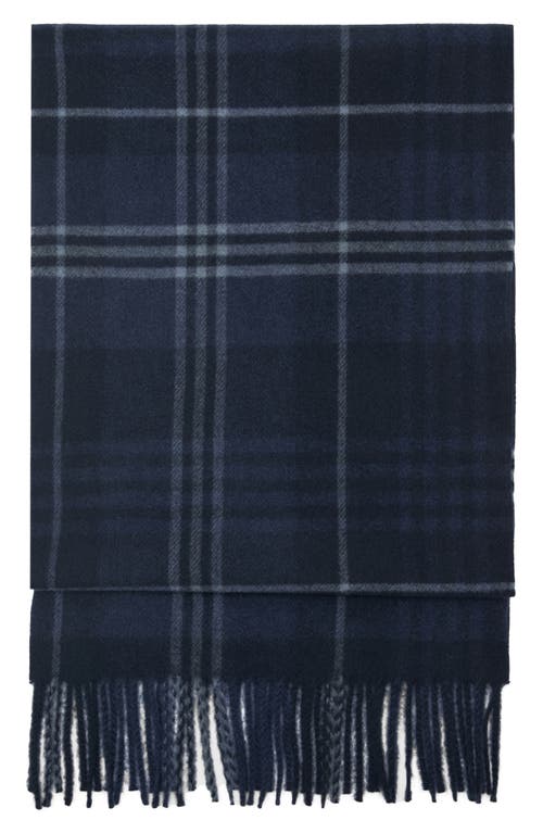 Mango Check Fringe Scarf In Dark Navy