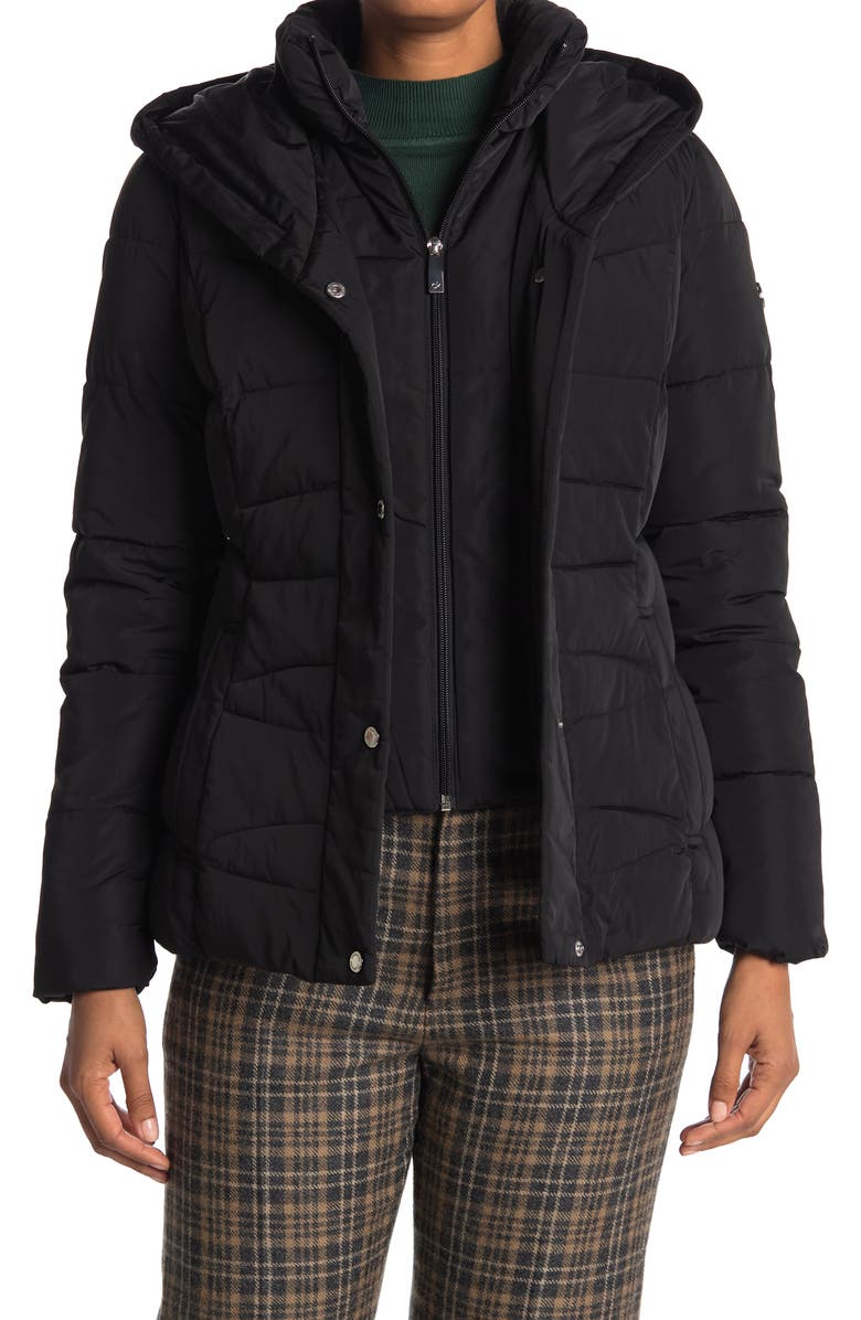 Calvin Klein Hooded Bib Front Puffer Jacket, Main, color, 