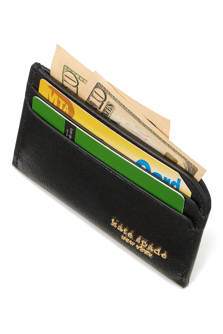 devin saffiano leather card holder, Alternate, color, BLACK