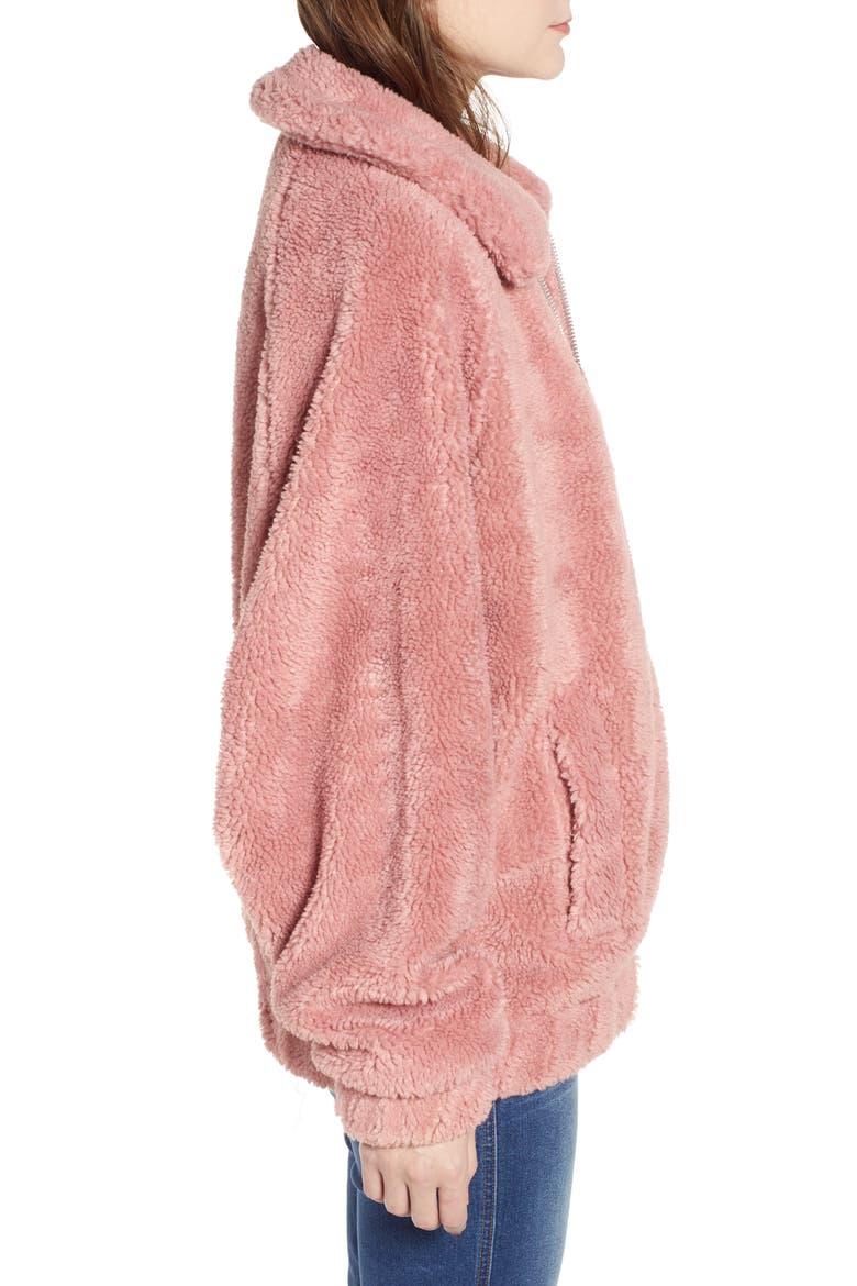 Batwing Teddy Fleece Jacket, Alternate, color, PINK