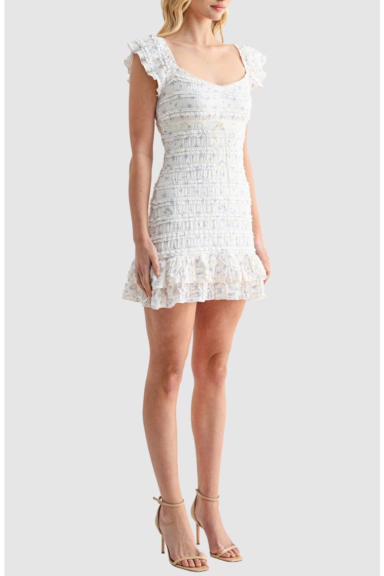 Ruffle Trim Minidress, Alternate, color, IVORY BLUE