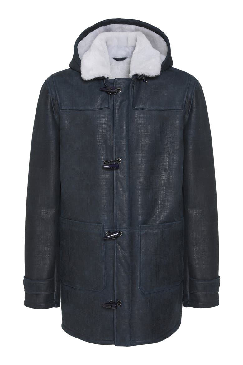 Men's Genuine Shearling Parka, Alternate, color, Navy Pattern/White