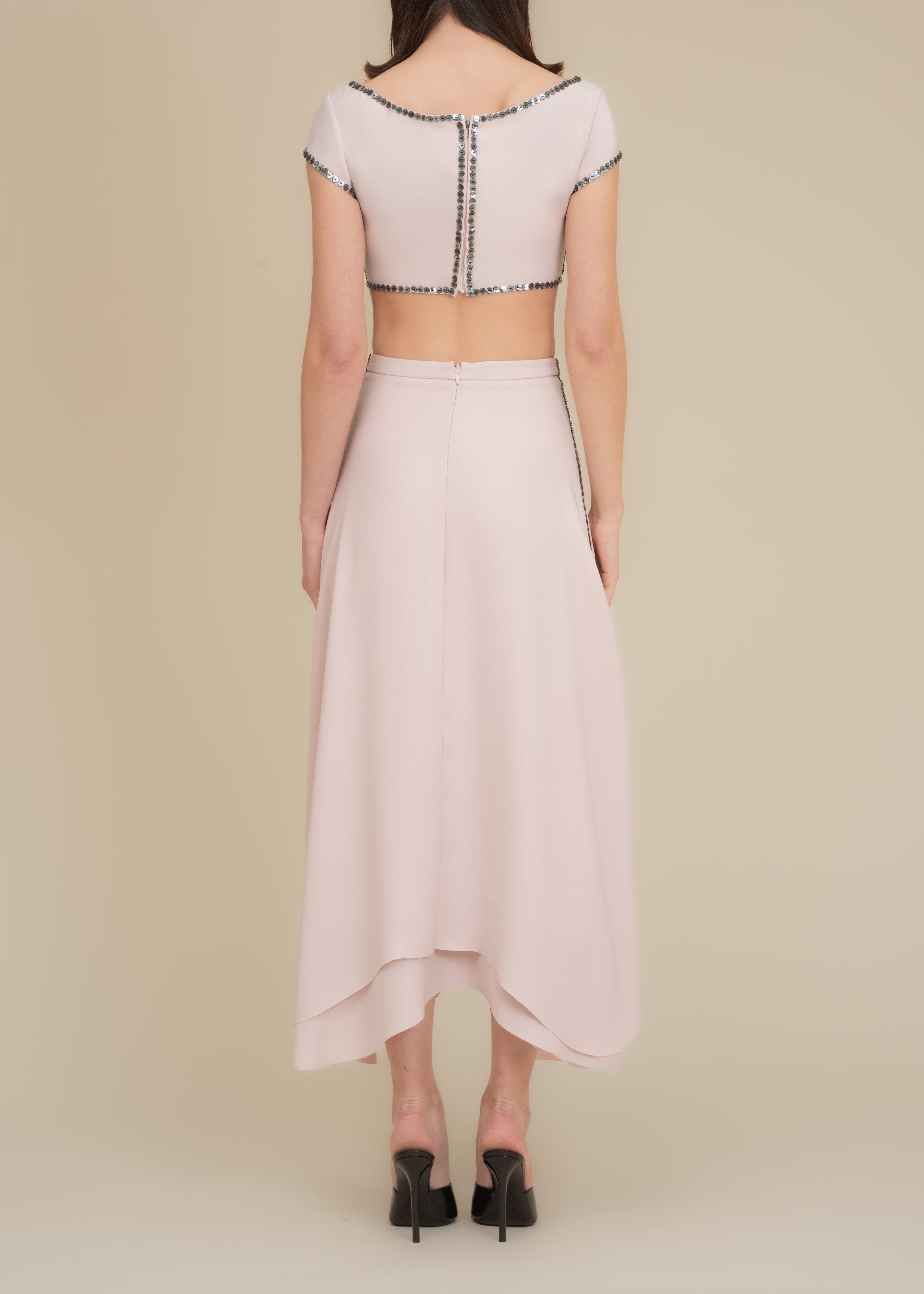 Contessa Mills Coraline Charcoal Shell-Button Satin Crop Top (Women ...