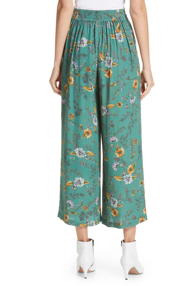 Pam Floral Smock Back Wide Leg Pants, Alternate, color, JADE FIELD FLOWER