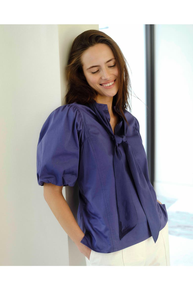 Perry Removable Tie Neck Top, Alternate, color, Coastal Indigo