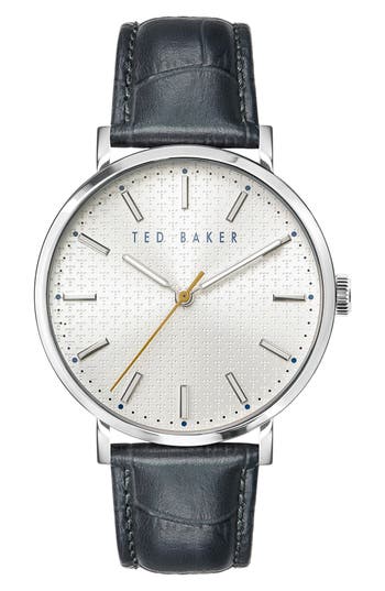 Ted Baker Phylipa Leather Strap Watch, 41mm In Gray