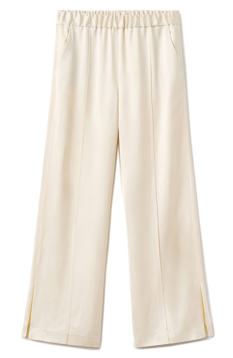 MANGO Selection Satin Slit Hem Wide Leg Pants, Main, color, Vanilla