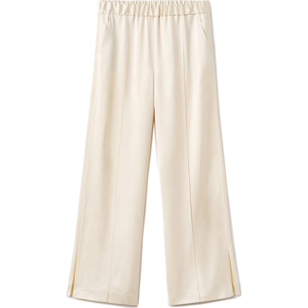 Mango Satin Slit Hem Wide Leg Pants In White
