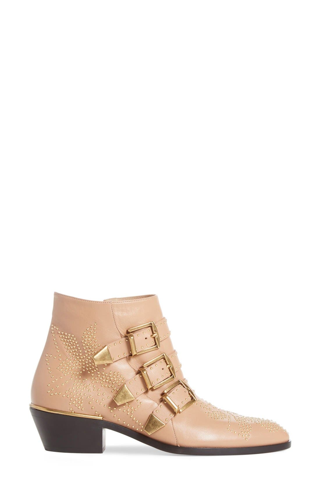 Susanna Stud Buckle Bootie, Alternate, color, BEIGE GOLD LEATHER