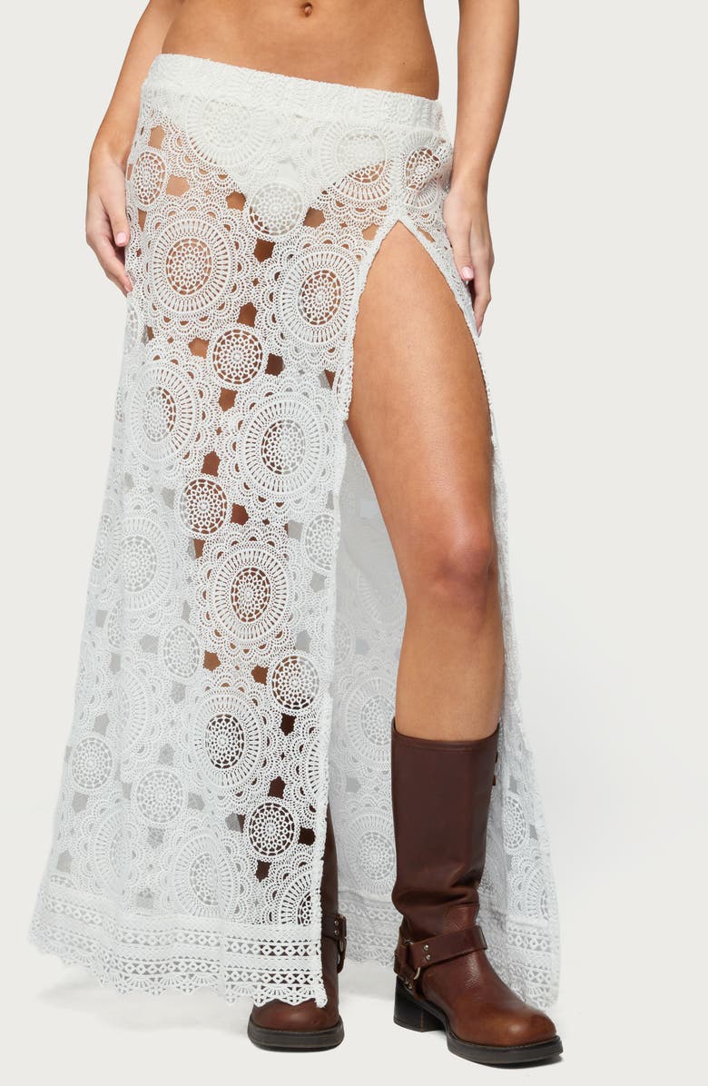 EDIKTED Milana Sheer Lace Maxi Skirt, Main, color, White