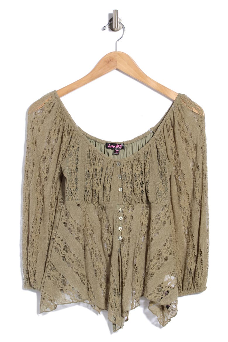 Empire Waist Three-Quarter Sleeve Lace Top, Main, color, LAUREL OAK