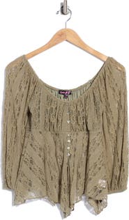 LUV BETSEY Empire Waist Three-Quarter Sleeve Lace Top