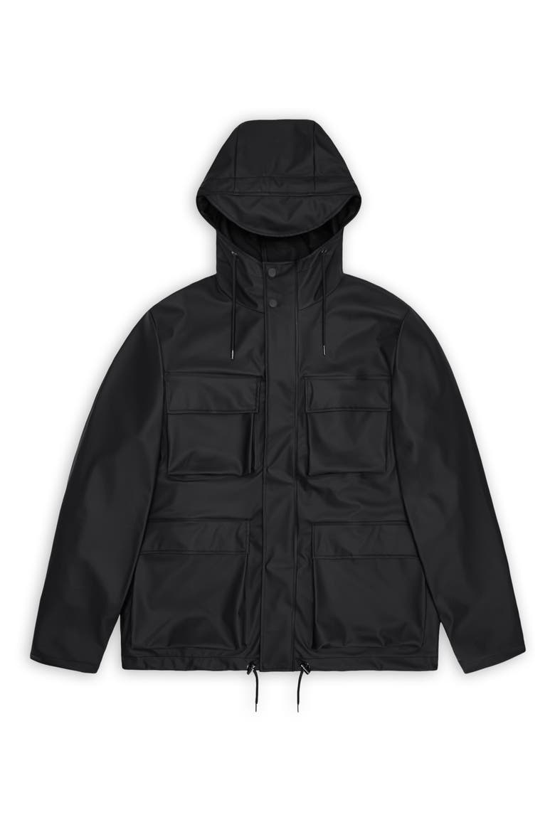 Waterproof Cargo Hooded Rain Jacket, Alternate, color, BLACK