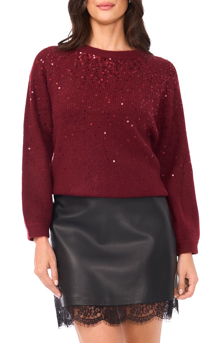 Vince Camuto Sequin Crewneck Sweater, Main, color, Crisp Merlot