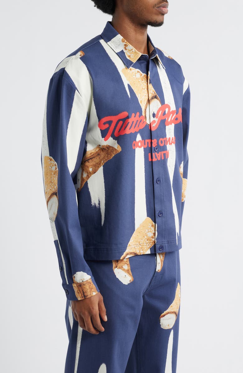 SANTO STUDIO Cafe Graphic Button-Up Shirt, Alternate, color, Blue