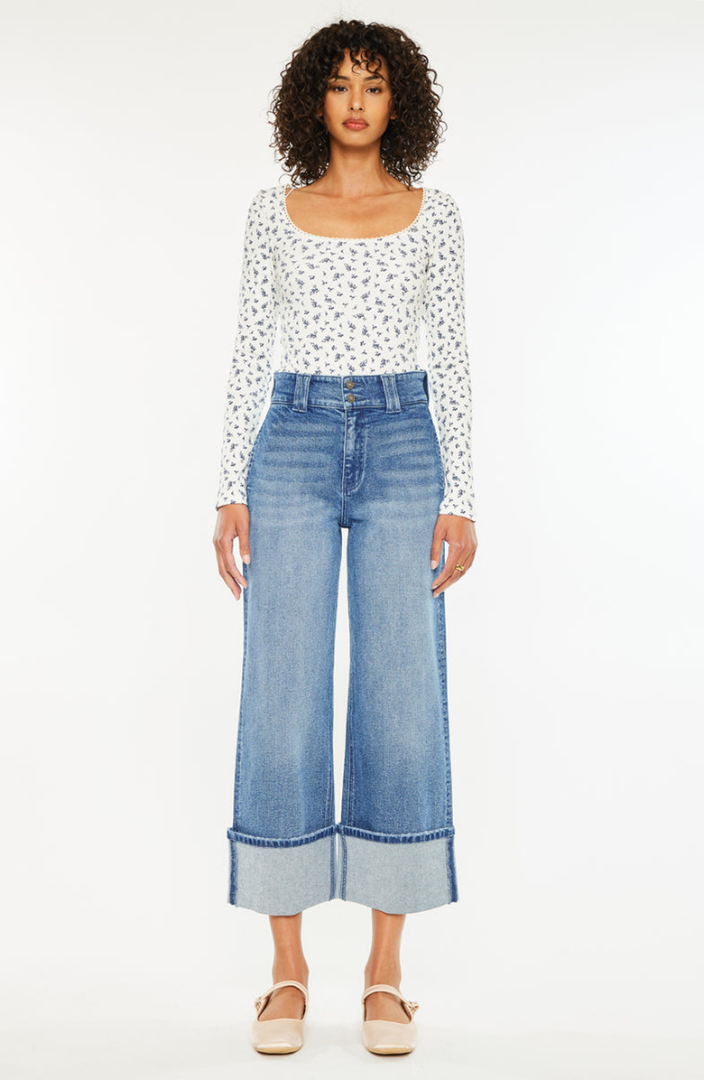 KanCan Irna 90's Cropped Wide Leg Jeans, Main, color, Dark Wash