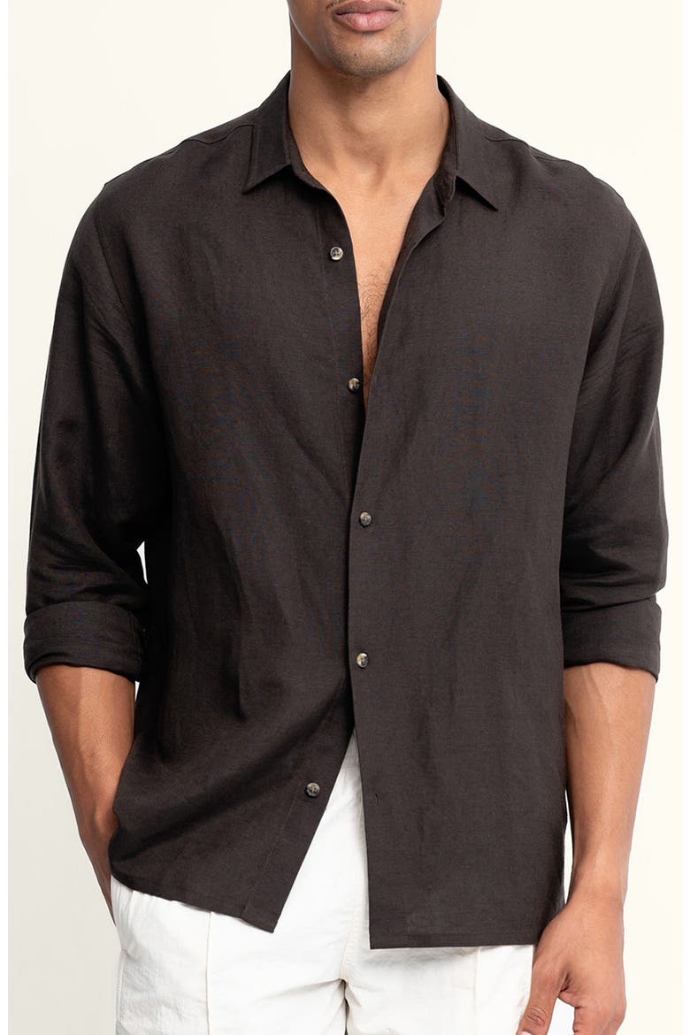 Andrew Solid Linen Blend Button-Up Shirt, Main, color, MOLINO/ BROWN