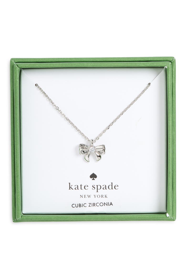Mini Bow Pendant Necklace, Main, color, CLEAR/ SILVER