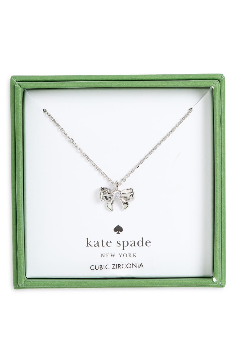 Kate Spade New York Mini Bow Pendant Necklace, Main, color, Clear/ Silver