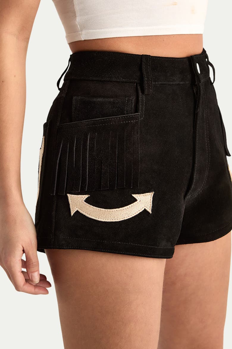 Real Suede Western Embroidered Shorts, Alternate, color, Black