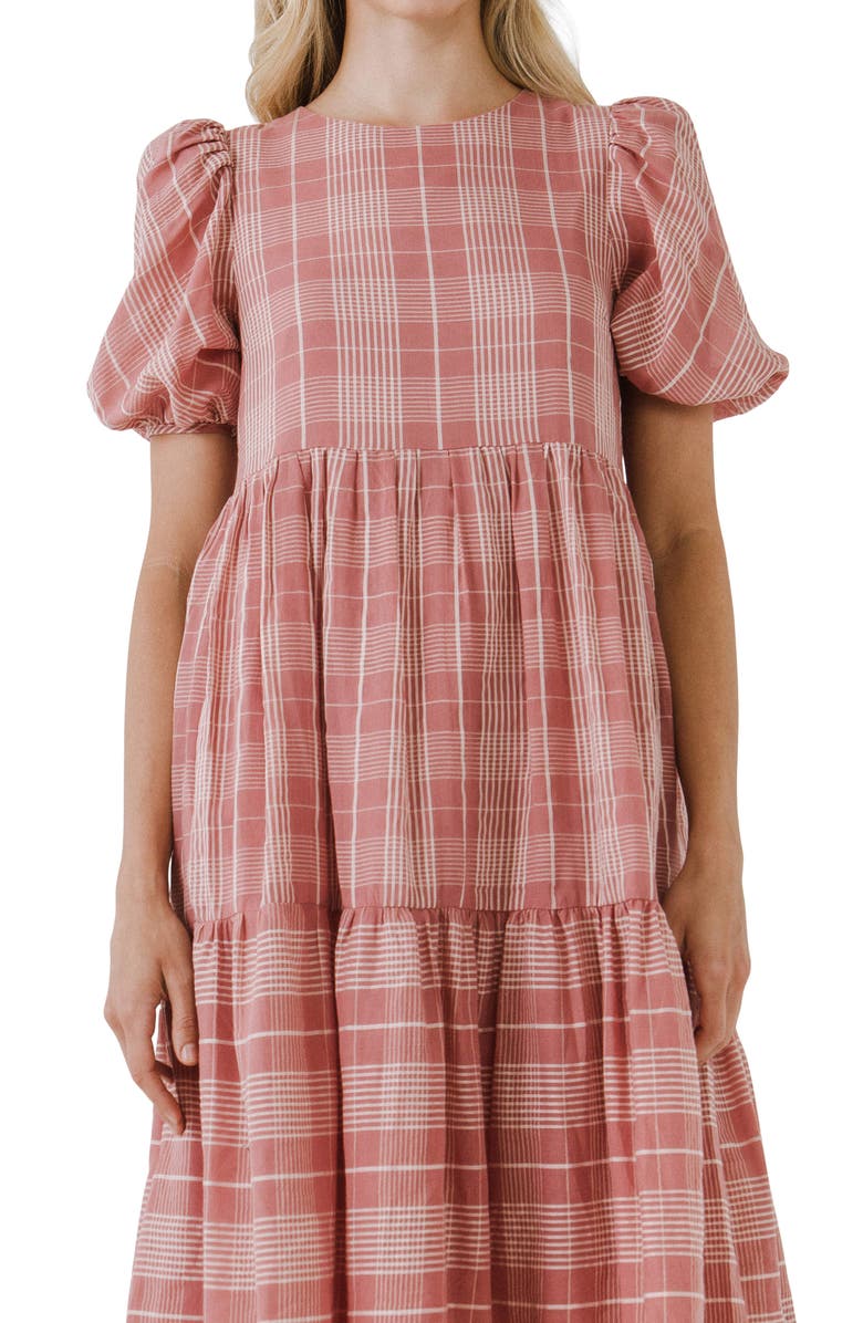 English Factory Plaid Tiered Midi Dress, Alternate, color,