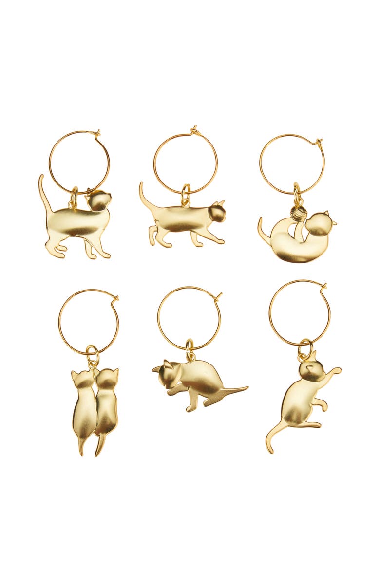 TWINE Cat Wine Charms Set of 6, Main, color, Gold