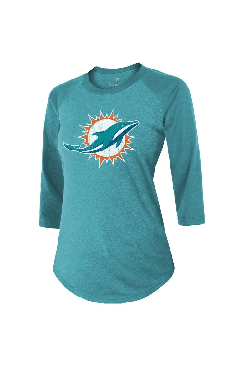 Women's Majestic Threads Tua Tagovailoa Aqua Miami Dolphins Player Name & Number Tri-Blend 3/4-Sleeve Fitted T-Shirt, Alternate, color, Aqua