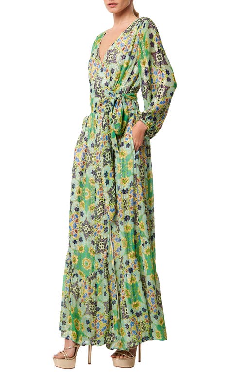 Ciebon Shani Print Metallic Long Sleeve Wrap Maxi Dress
