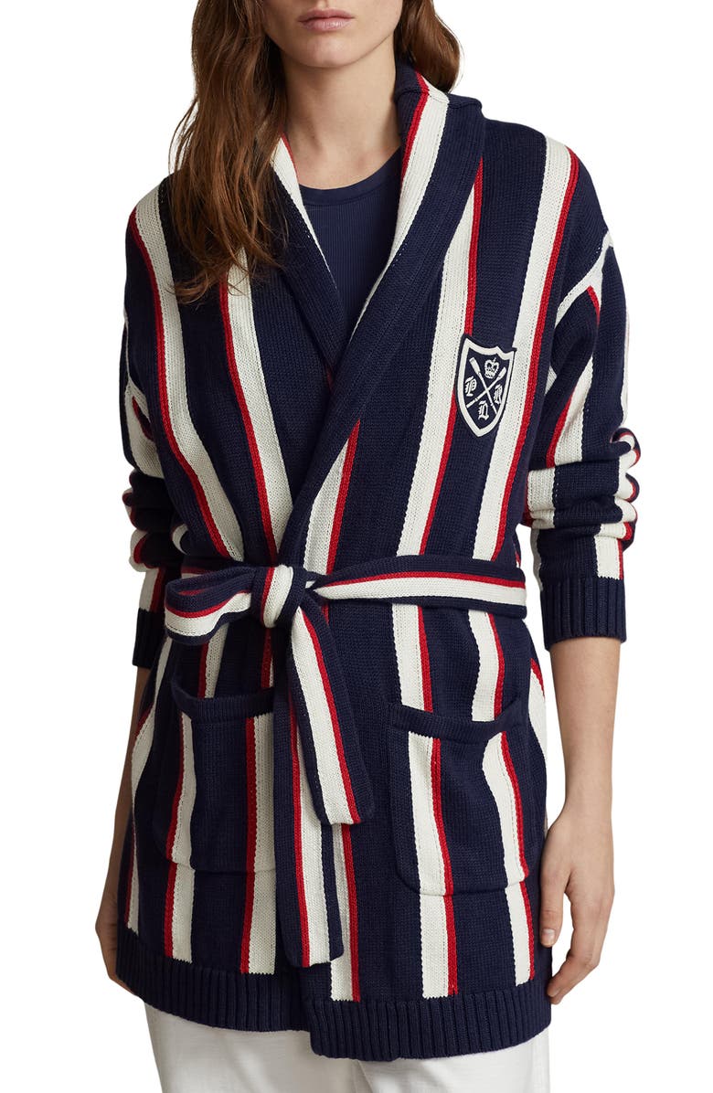 Polo Ralph Lauren Oversize Stripe Linen & Cotton Cardigan, Main, color,