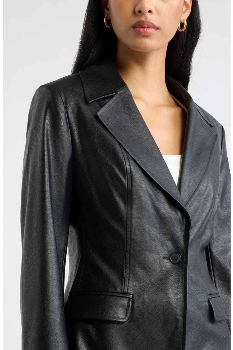 Faux Leather Fitted Blazer, Alternate, color, BLACK