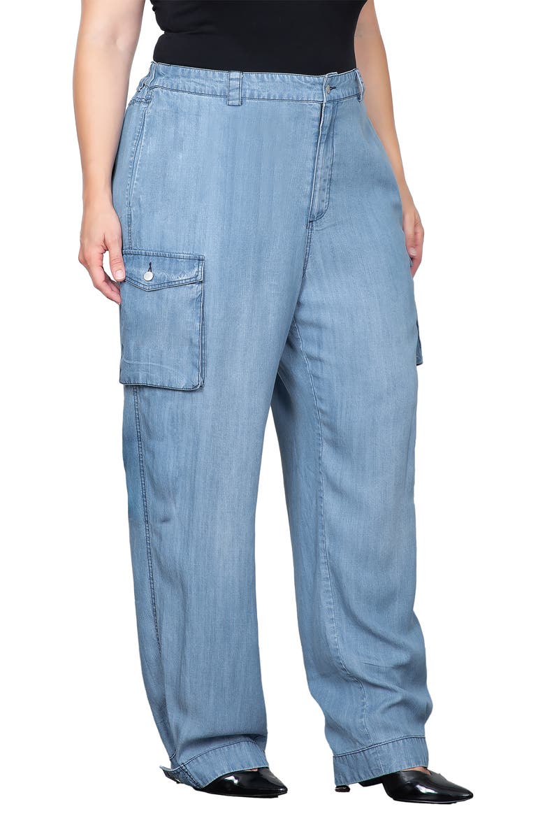 High Waist Chambray Cargo Pants, Alternate, color, BLEACH BLUE