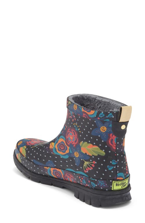 Western Chief Boho Bloom Faux Fur Lined Short Rain Boot In Black