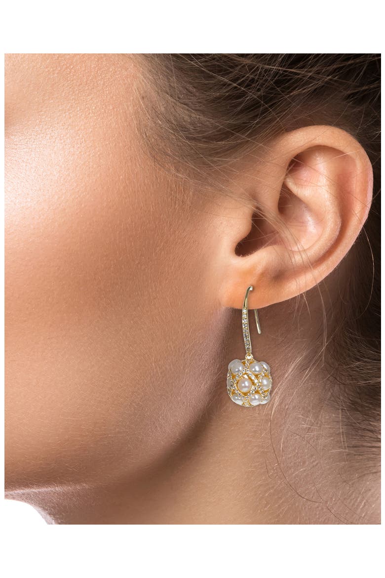 Cubic Zirconia & Freshwater Pearl Orb Drop Earrings, Alternate, color, WHITE-CLEAR-GOLD