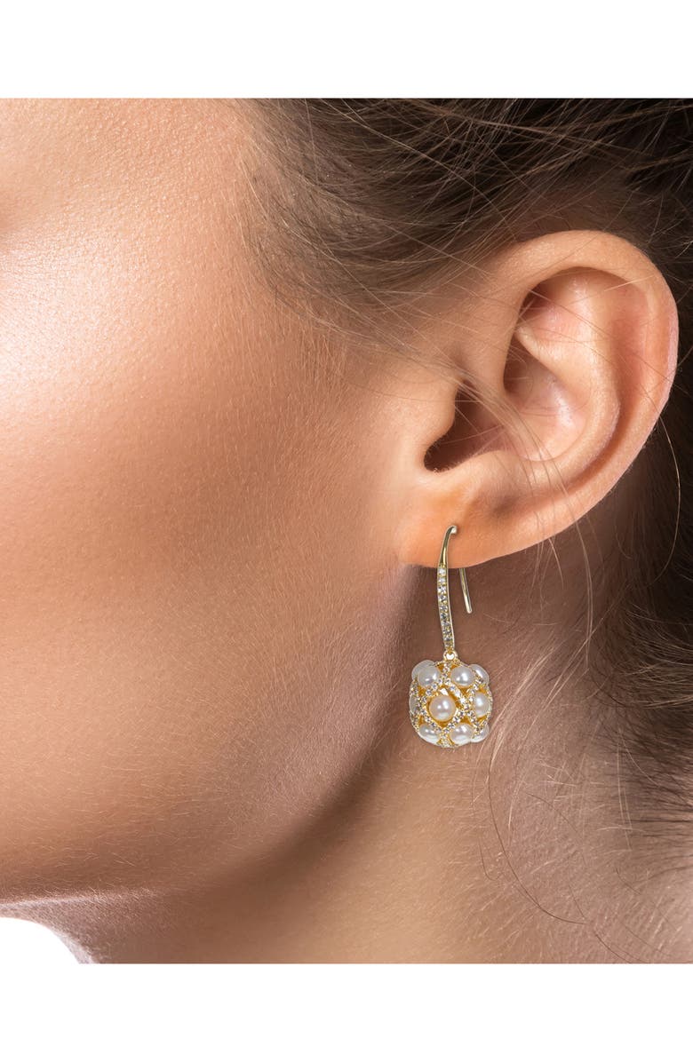 CZ by Kenneth Jay Lane Cubic Zirconia & Freshwater Pearl Orb Drop Earrings, Alternate, color, White-Clear-Gold
