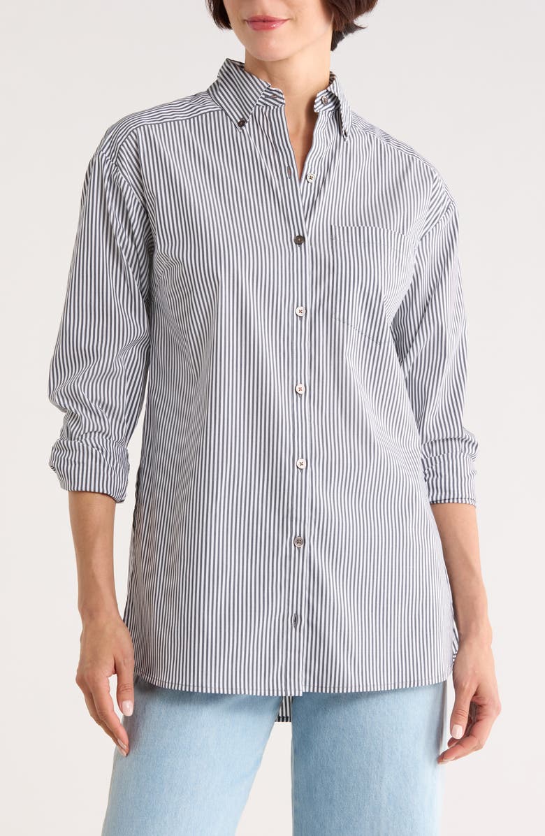Veronica Beard Llyod Cotton Blend Shirt, Main, color, Charcoal/ White